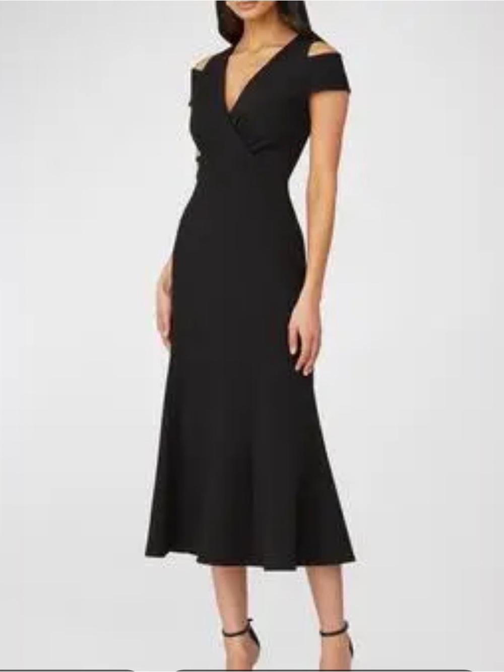 Shoshanna Black Cold-Shoulder V-Neck Midi(Maxi on short girls)Dress